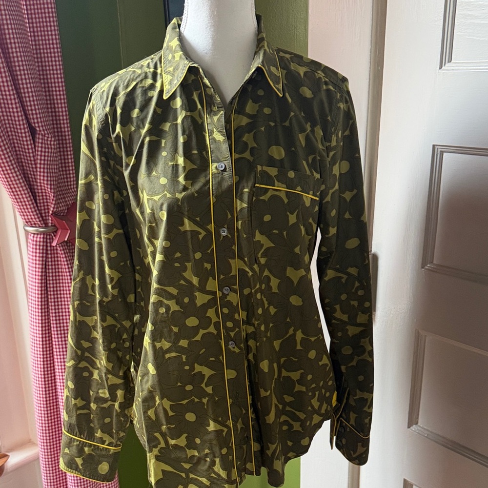 J. Crew Olive Floral Patterned Women’s Button-Down Shirt, Sz M